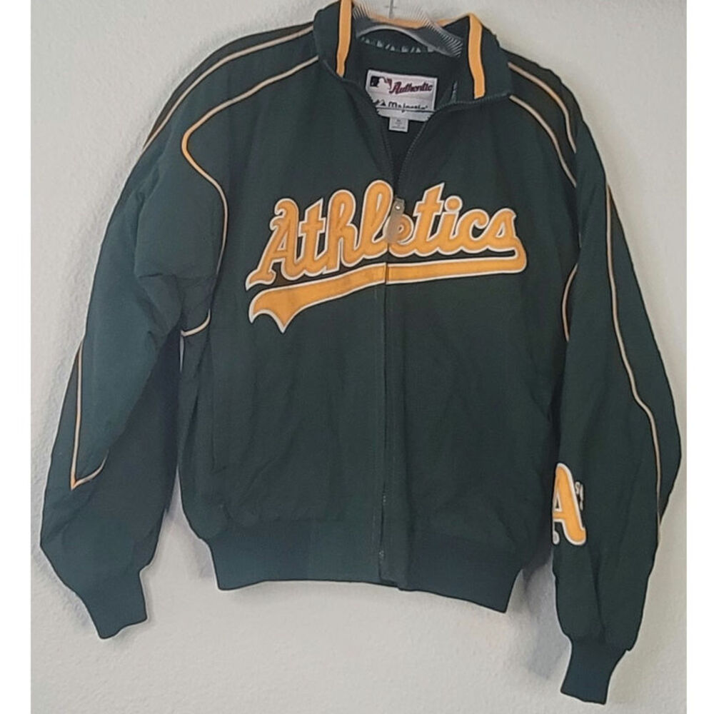 Vintage Oakland Athletics Majestic MLB Dugout Jacket Green with Yellow & White M